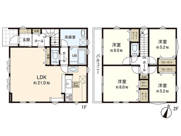 茅ヶ崎市柳島1丁目 新築戸建 2号棟 間取図(平面図)