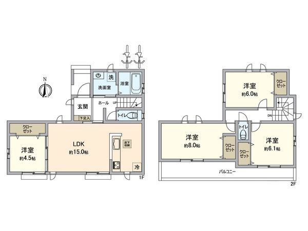 茅ヶ崎市香川4丁目 新築戸建 B号棟 間取図(平面図) 茅ヶ崎市香川4丁目 新築戸建 B号棟 間取図(平面図)
