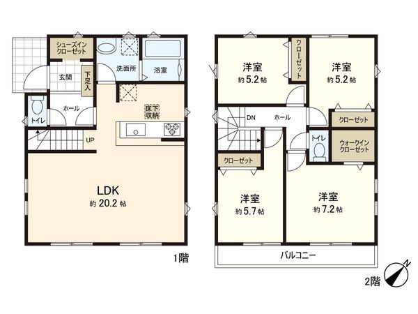 茅ヶ崎市今宿 新築戸建 2号棟 間取図(平面図)