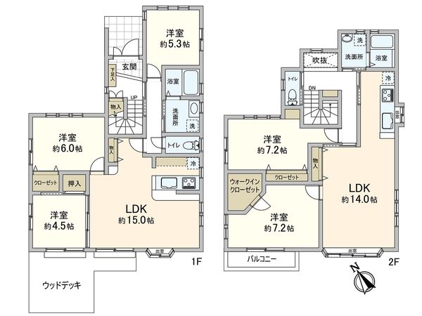 茅ヶ崎市南湖2丁目 2世帯注文住宅 間取図(平面図) 間取図(平面図)
