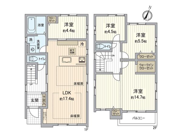 茅ヶ崎市東海岸北5丁目 新築戸建 2号棟 間取図(平面図)
