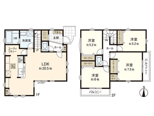 茅ヶ崎市平太夫新田 新築1号棟 間取図(平面図) 茅ヶ崎市平太夫新田 新築1号棟 間取図(平面図)