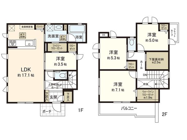 茅ヶ崎市旭が丘 戸建 6号棟 間取図(平面図) 茅ヶ崎市旭が丘 戸建 6号棟 間取図(平面図)
