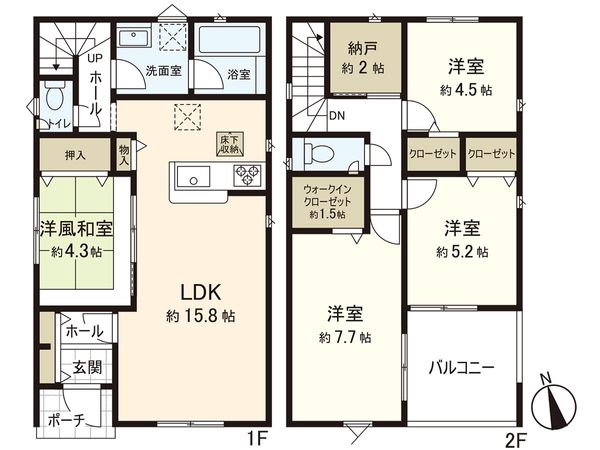 寒川町岡田8丁目 新築戸建 2号棟 間取図(平面図) 寒川町岡田8丁目 新築戸建 2号棟 間取図(平面図)
