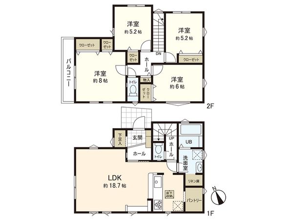 茅ヶ崎市柳島2丁目 新築戸建 1号棟 間取図(平面図) 茅ヶ崎市柳島2丁目 新築戸建 1号棟 間取図(平面図)