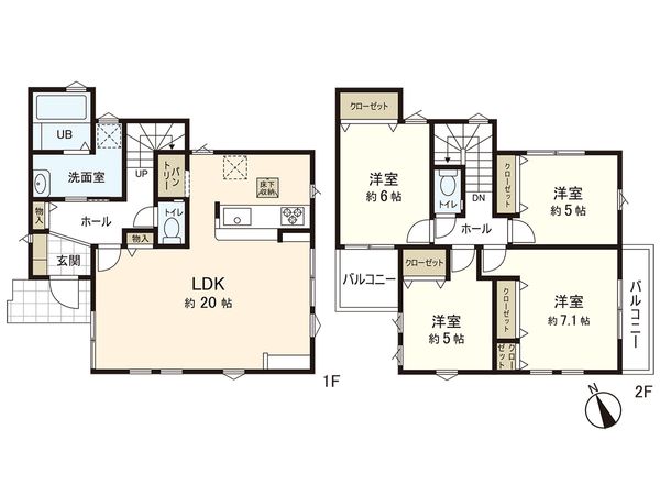 茅ヶ崎市柳島2丁目 新築戸建 2号棟 間取図(平面図) 茅ヶ崎市柳島2丁目 新築戸建 2号棟 間取図(平面図)