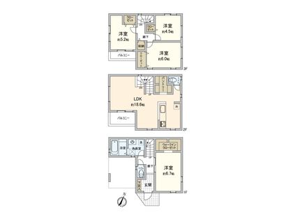 鎌倉市小袋谷2丁目 新得戸建1号棟 間取図(平面図)