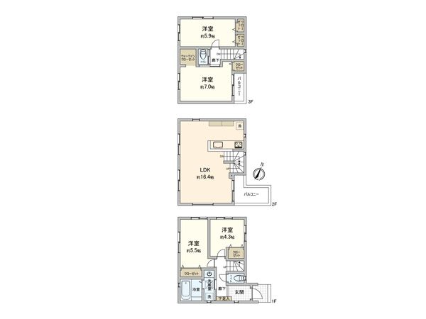 鎌倉市小袋谷2丁目 新築戸建3号棟 間取図(平面図)