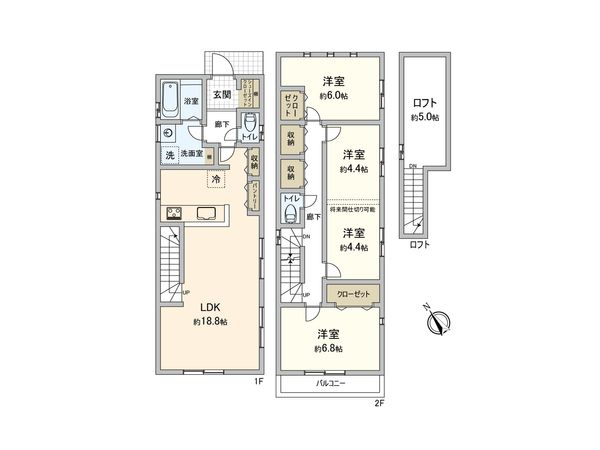 鎌倉市岩瀬 新築戸建1号棟 間取図(平面図)