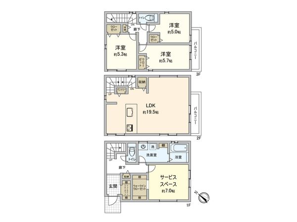 鎌倉市岩瀬 新築戸建1号棟 間取図(平面図) 鎌倉市岩瀬 新築戸建1号棟 間取図(平面図)