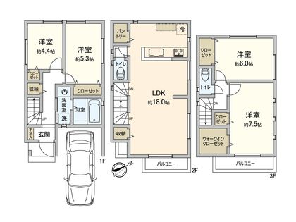 鎌倉市岡本2丁目 新築戸建1号棟 間取図(平面図)