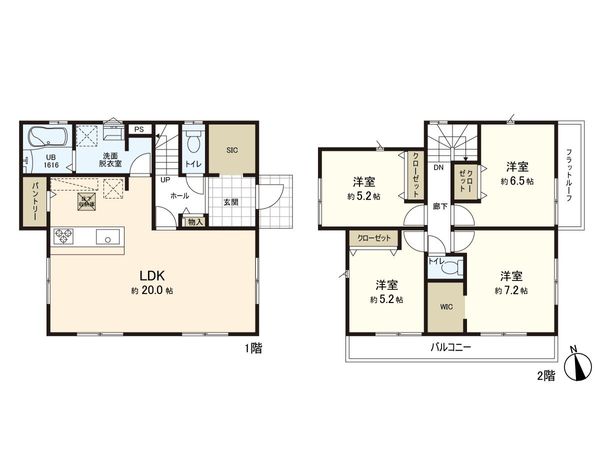 戸塚区平戸町 新築戸建 2号棟 間取図(平面図) 戸塚区平戸町 新築戸建 2号棟 間取図(平面図)