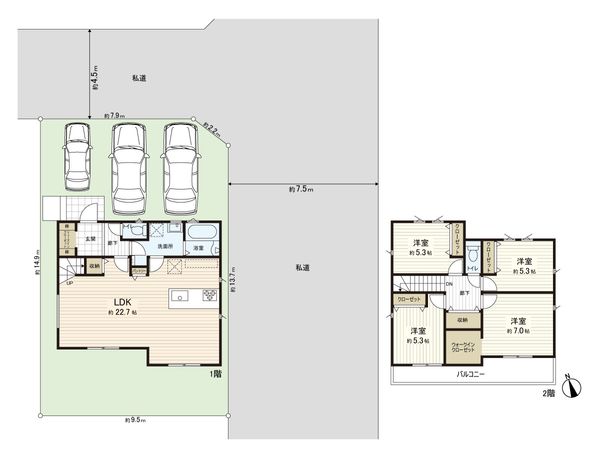 戸塚区平戸町 新築戸建1号棟 間取図(平面図) 間取図(平面図)