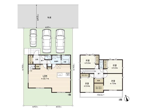 戸塚区平戸町 新築戸建2号棟 間取図(平面図) 間取図(平面図)