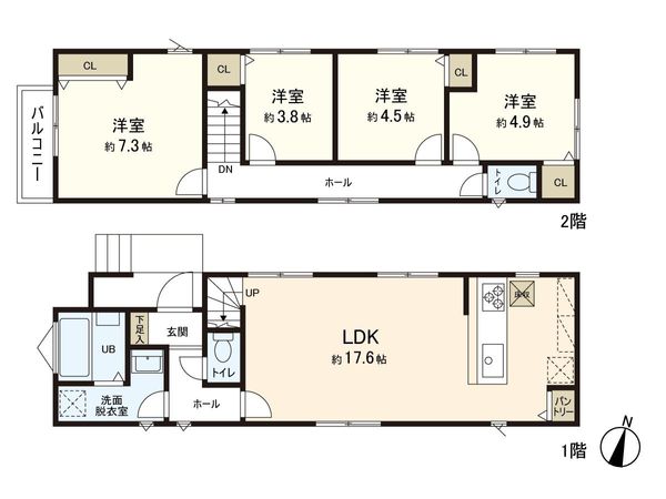 南区六ツ川3丁目 新築戸建 A号棟 間取図(平面図) 南区六ツ川3丁目 新築戸建 A号棟 間取図(平面図)