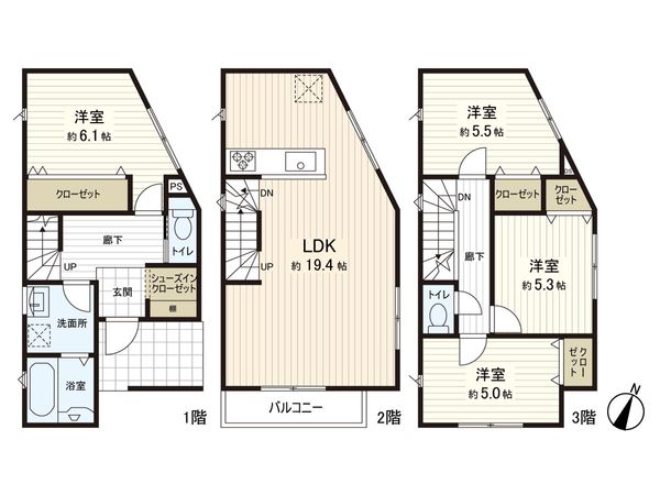 逗子市久木3丁目(新築戸建)1号棟 間取図(平面図) 逗子市久木3丁目(新築戸建)1号棟 間取図(平面図)