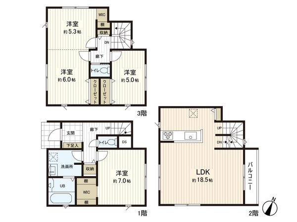 逗子市久木3丁目(新築戸建)2号棟 間取図(平面図) 逗子市久木3丁目(新築戸建)2号棟 間取図(平面図)