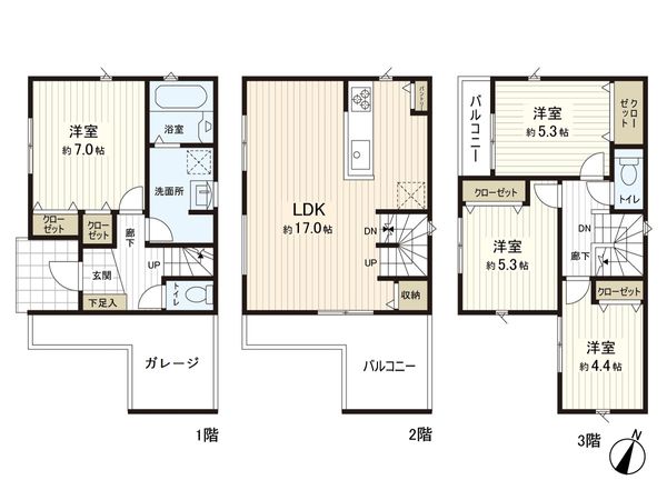逗子市久木3丁目(新築戸建)3号棟 間取図(平面図) 逗子市久木3丁目(新築戸建)3号棟 間取図(平面図)