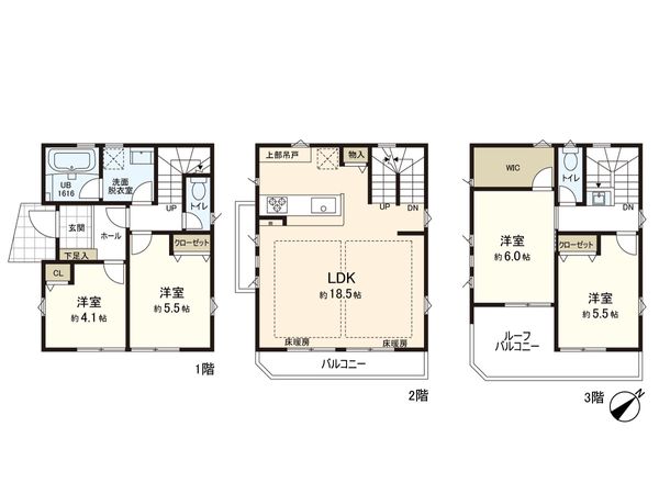 逗子市久木1丁目(新築戸建)A棟 間取図(平面図) 逗子市久木1丁目(新築戸建)A棟 間取図(平面図)