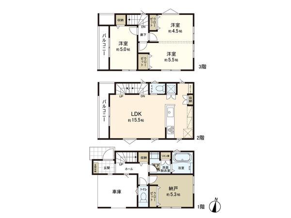 逗子市久木9丁目(新築戸建)B号棟 間取図(平面図) 逗子市久木9丁目(新築戸建)B号棟 間取図(平面図)