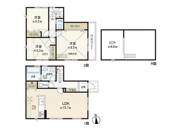 逗子市新宿3丁目(新築戸建)2号棟 間取図(平面図) 逗子市新宿3丁目(新築戸建)2号棟 間取図(平面図)