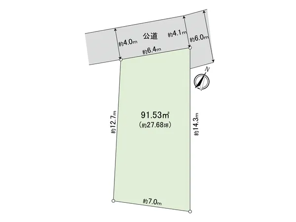 【区画図】土地面積９１．５３平米（約２７．６８坪）