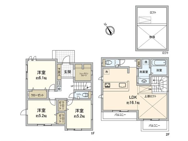 藤沢市辻堂6丁目(新築戸建)1号棟 間取図(平面図)