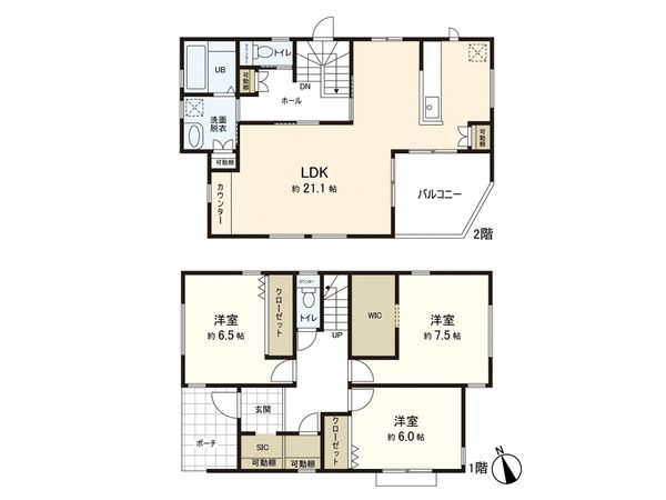 茅ヶ崎市松浪1丁目B号棟(戸建) 間取図(平面図) 茅ヶ崎市松浪1丁目B号棟(戸建) 間取図(平面図)