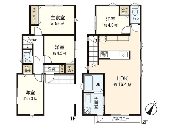 茅ヶ崎市浜須賀(新築戸建)A号棟 間取図(平面図)