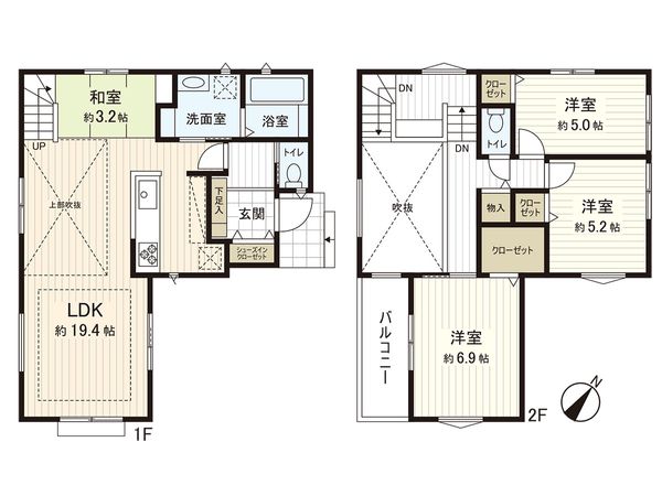 藤沢市辻堂東海岸1丁目 新築戸建 2号棟 間取図(平面図) 藤沢市辻堂東海岸1丁目 新築戸建 2号棟 間取図(平面図)