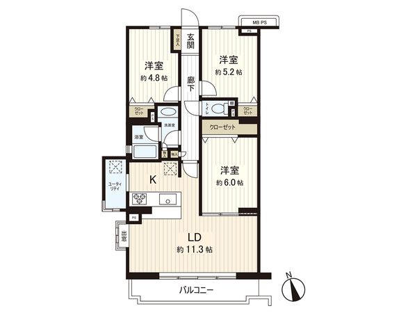 クリオ藤沢伍番館 間取図(平面図) クリオ藤沢伍番館 間取図(平面図)
