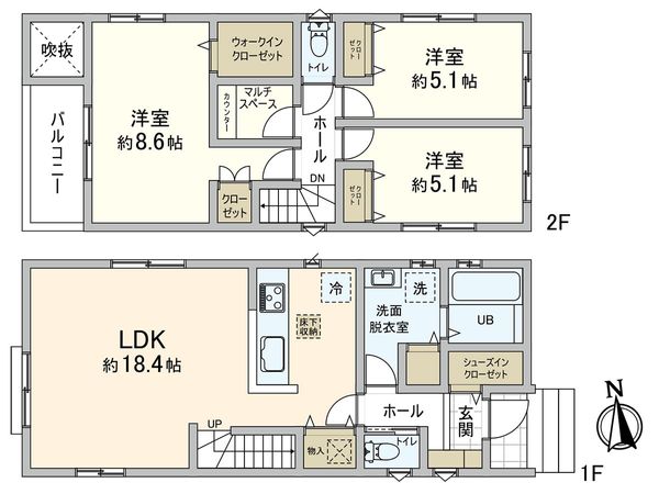 藤沢市亀井野 新築1号棟 間取図(平面図) 藤沢市亀井野 新築1号棟 間取図(平面図)
