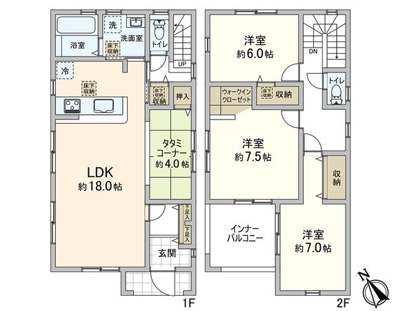 綾瀬市落合北4丁目 戸建 間取図(平面図) 綾瀬市落合北4丁目 戸建 間取図(平面図)
