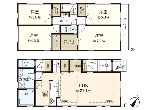 藤沢市天神町3丁目(新築戸建)1号棟 間取図(平面図) 藤沢市天神町3丁目(新築戸建)1号棟 間取図(平面図)
