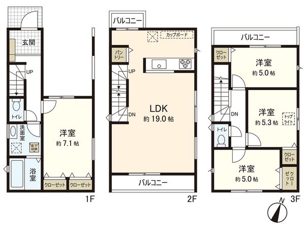 藤沢市湘南台5丁目 新築1号棟 間取図(平面図) 藤沢市湘南台5丁目 新築1号棟 間取図(平面図)
