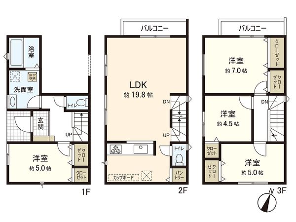 藤沢市湘南台5丁目 新築3号棟 間取図(平面図) 藤沢市湘南台5丁目 新築3号棟 間取図(平面図)