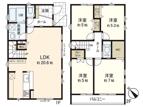 藤沢市長後 新築2号棟 間取図(平面図) 藤沢市長後 新築2号棟 間取図(平面図)