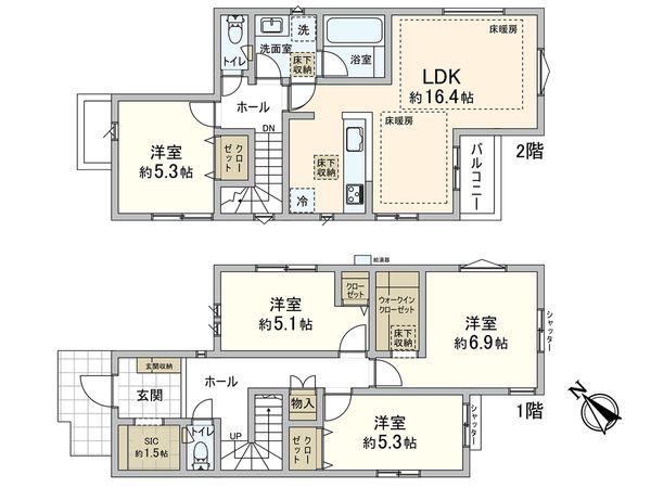 大和市福田2丁目 新築4号棟 間取図(平面図) 間取図(平面図)