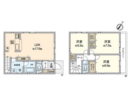 日野市東豊田1丁目 戸建て 間取図(平面図)