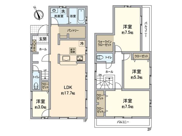 八王子市下恩方町 新築戸建 1号棟 間取図(平面図)