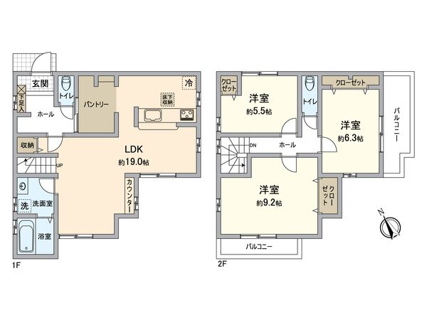 八王子市下恩方町 新築戸建 2号棟 間取図(平面図)
