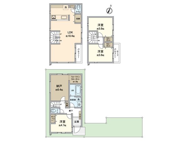 八王子市子安町1丁目 新築戸建 1号棟 間取図(平面図)