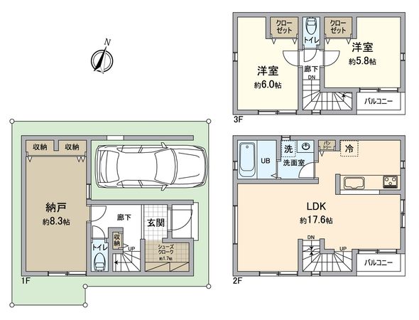 八王子市子安町1丁目 新築戸建 2号棟 間取図(平面図)
