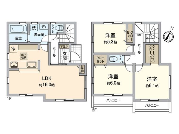 八王子市長房町 新築戸建2号棟 間取図(平面図)