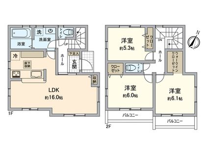 八王子市長房町 新築戸建2号棟 間取図(平面図)