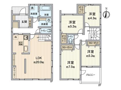 八王子市寺田町 新築戸建1号棟 間取図(平面図)