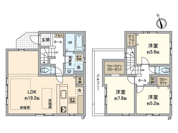 日野市神明3丁目 新築戸建1号棟 間取図(平面図)