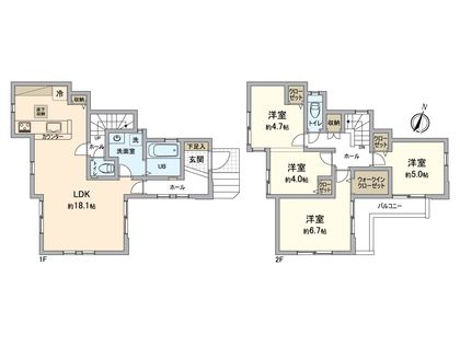 八王子市子安町1丁目 新築戸建1号棟 間取図(平面図)