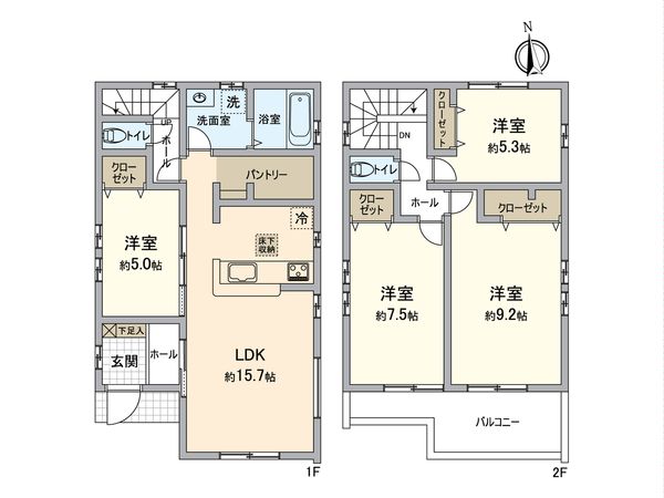 八王子市大谷町 新築戸建 2号棟 間取図(平面図) 八王子市大谷町 新築戸建 2号棟 間取図(平面図)