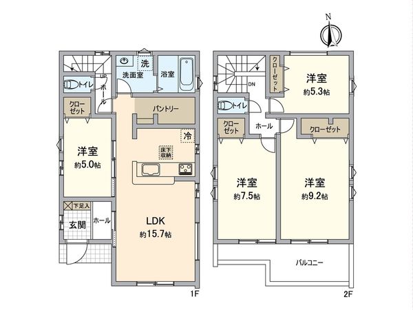 八王子市大谷町 新築戸建 2号棟 間取図(平面図) 八王子市大谷町 新築戸建 2号棟 間取図(平面図)